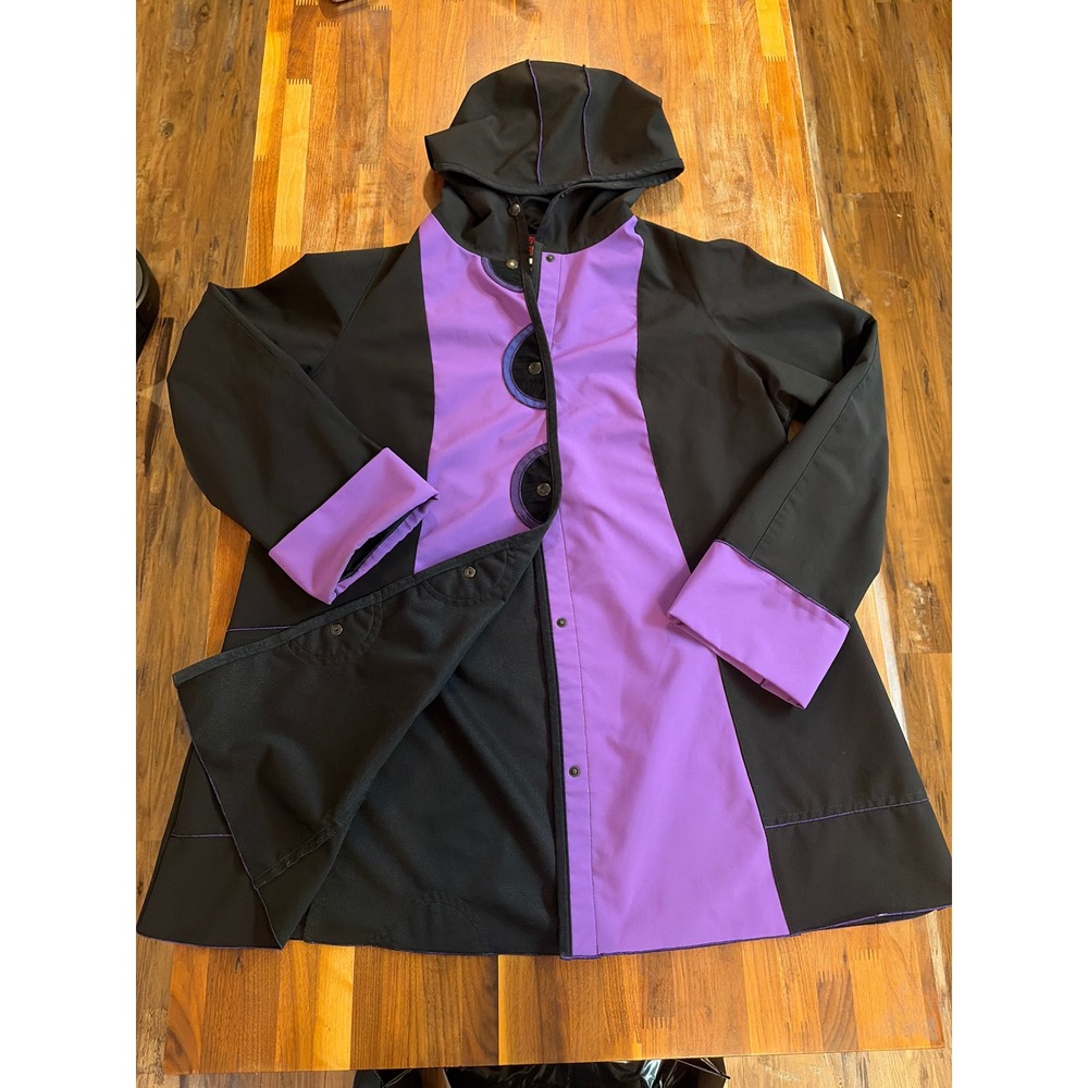 Red Rover Clothing Company Purple Black Colorblock Hooded Snap Jacket Large USA